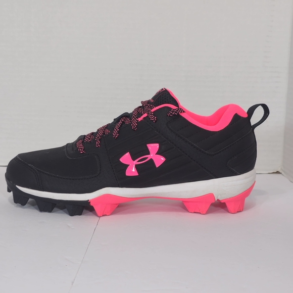 Under Armour Black and Pink Cleats Womens Sz 5.5Y Baseboll - Picture 2 of 12